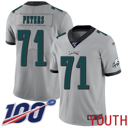 Youth Philadelphia Eagles #71 Jason Peters Limited Silver Inverted Legend NFL Jersey 100th Season Football->youth nfl jersey->Youth Jersey